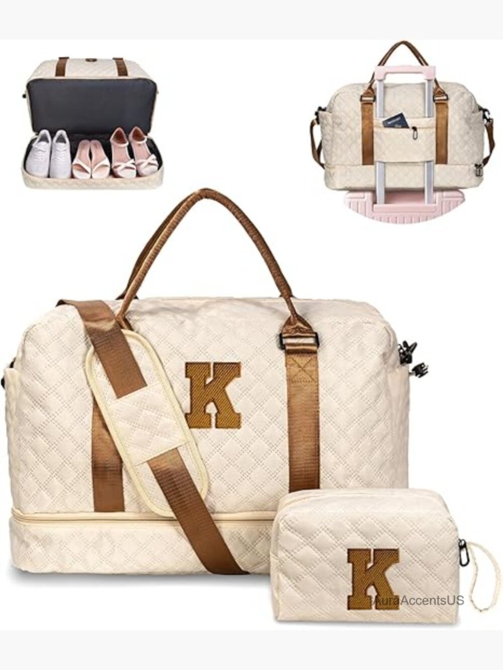 Personalized Initial Duffle Bag with Shoe Compartment Weekender Travel